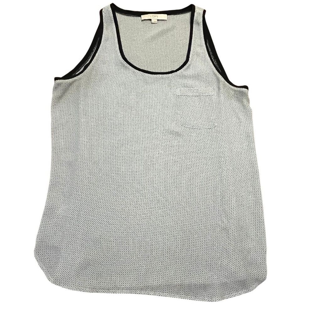 LOFT Sleeveless Pocket Tank Top Black White Dot Print Size Medium Casual Used